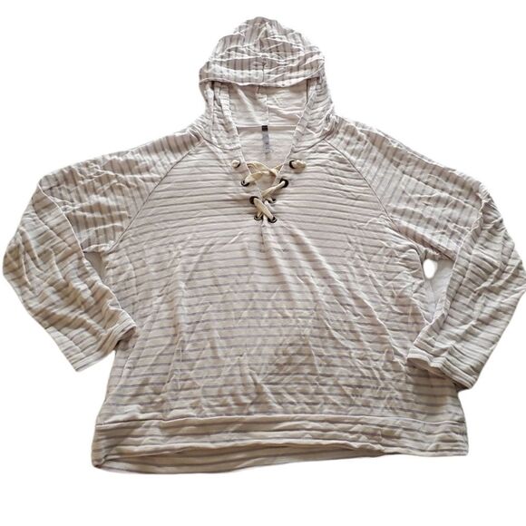 Jolie Lilac And White Striped Hooded Shirt - Picture 1 of 5